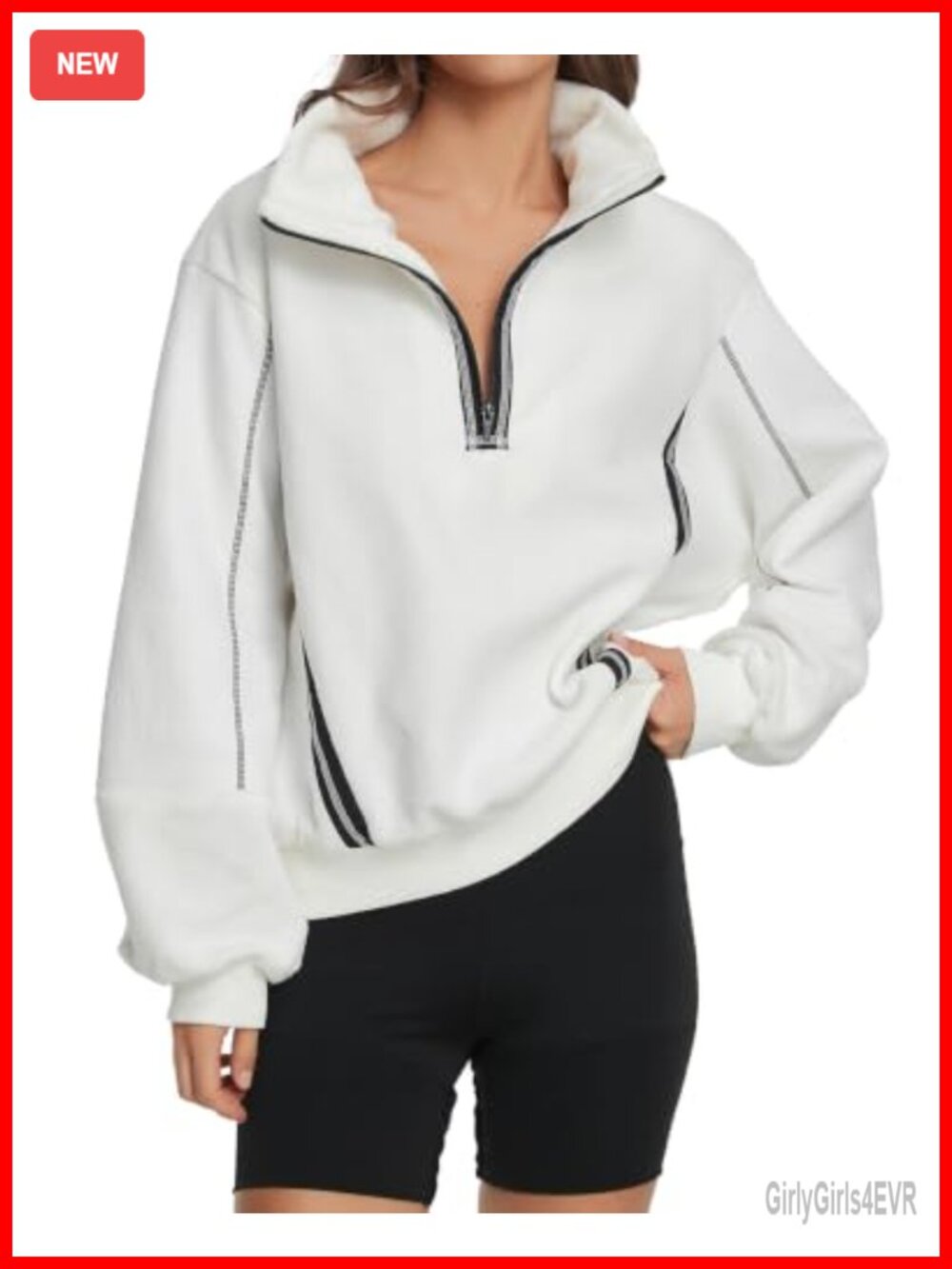 Women's Half Zip Fleece Pullover Long Sleeve Sherpa Sweatshirt High Neck